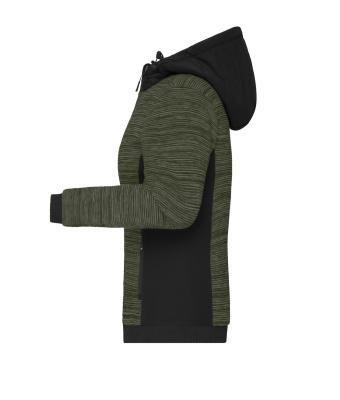 Dames Ladies' Padded Hybrid Jacket Olijf-melange/zwart 10529