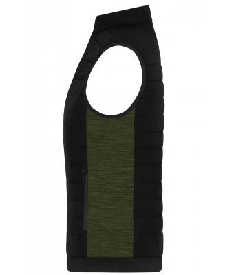 Dames Ladies' Padded Hybrid Vest Zwart/olijf-melange 11481