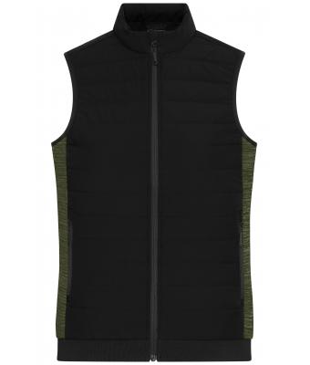 Dames Ladies' Padded Hybrid Vest Zwart/olijf-melange 11481