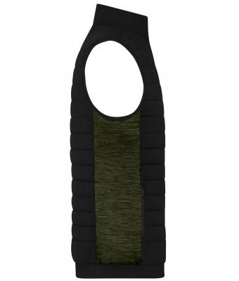 Homme Gilet hybride matelassé pour hommes Noir/olive-mélange 11482