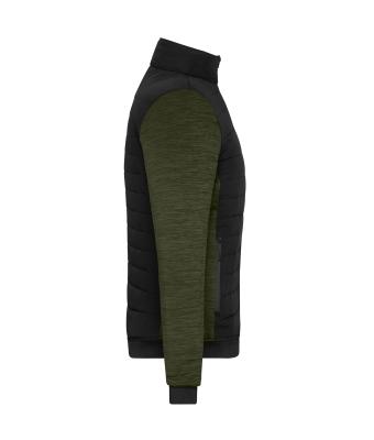 Damen Ladies' Padded Hybrid Jacket Black/olive-melange 11483