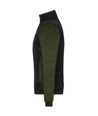 Dames Ladies' Padded Hybrid Jacket Zwart/olijf-melange 11483