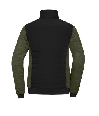 Dames Ladies' Padded Hybrid Jacket Zwart/olijf-melange 11483