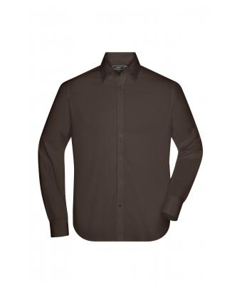 Men Men's Shirt Slim Fit Long Brown 7340