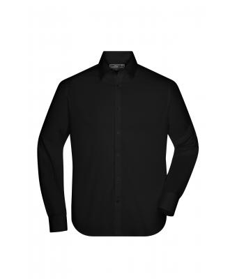 Herren Men's Shirt Slim Fit Long Black 7340