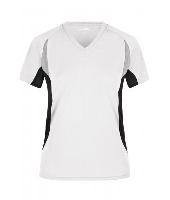Femme T-shirt femme respirant col V Blanc/noir 7460