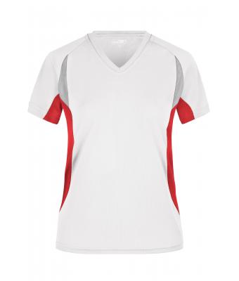 Femme T-shirt femme respirant col V Blanc/rouge 7460