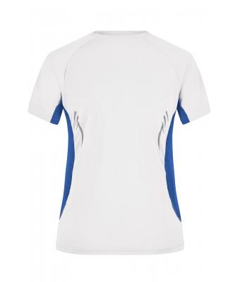 Femme T-shirt femme respirant col V Blanc/royal 7460