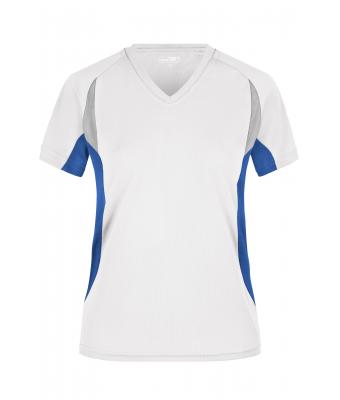 Femme T-shirt femme respirant col V Blanc/royal 7460