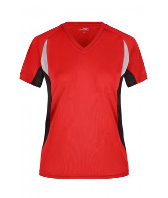 Femme T-shirt femme respirant col V Rouge/noir 7460
