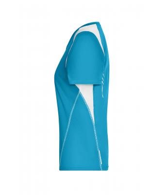 Femme T-shirt femme respirant manches courtes Turquoise/blanc 7466