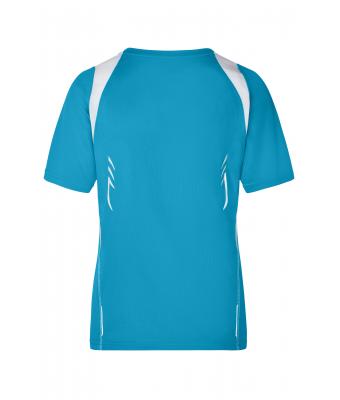 Femme T-shirt femme respirant manches courtes Turquoise/blanc 7466