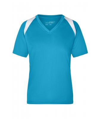 Femme T-shirt femme respirant manches courtes Turquoise/blanc 7466