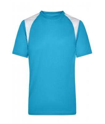 Homme T-shirt homme respirant manches courtes Turquoise/blanc 7467