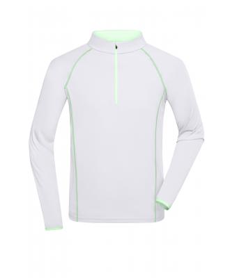 Men Men's Sports Shirt Long-Sleeved White/bright-green 8467
