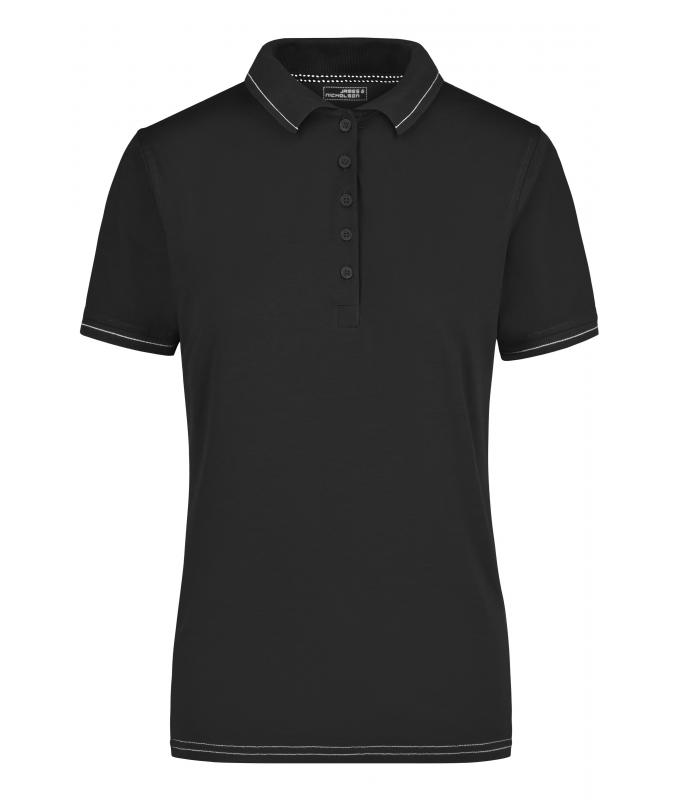 Damen Ladies' Elastic Polo Black/white 7959