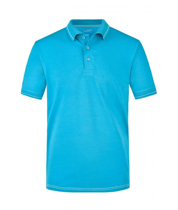 Herren Men's Elastic Polo Aqua/white 7995