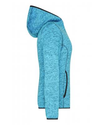Dames Ladies' Knitted Fleece Hoody Blauw-melange/zwart 8043