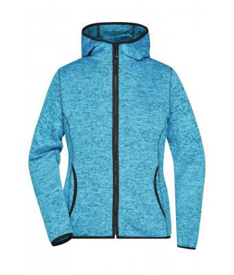 Dames Ladies' Knitted Fleece Hoody Blauw-melange/zwart 8043