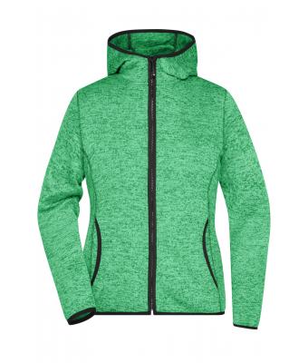 Dames Ladies' Knitted Fleece Hoody Groen-melange/zwart 8043