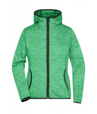 Damen Ladies' Knitted Fleece Hoody Green-melange/black 8043
