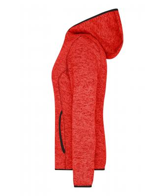 Dames Ladies' Knitted Fleece Hoody Rood-melange/zwart 8043