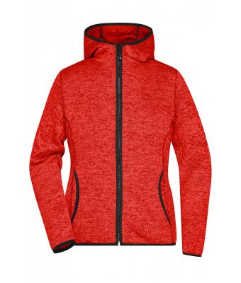 Dames Ladies' Knitted Fleece Hoody Rood-melange/zwart 8043