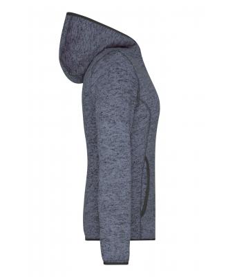 Dames Ladies' Knitted Fleece Hoody Denim-melange/zwart 8043