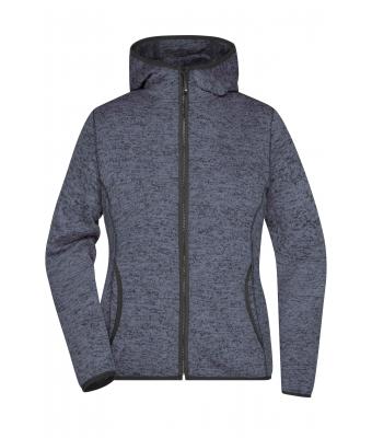 Dames Ladies' Knitted Fleece Hoody Denim-melange/zwart 8043