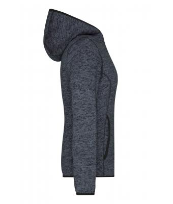 Femme Veste à capuche en tricot polaire femme Mélange-foncé/noir 8043