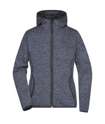 Femme Veste à capuche en tricot polaire femme Denim-mélange/noir 8043