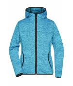 Femme Veste à capuche en tricot polaire femme Bleu-mélange/noir 8043