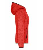 Femme Veste à capuche en tricot polaire femme Rouge-mélange/noir 8043