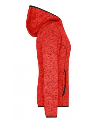 Femme Veste à capuche en tricot polaire femme Rouge-mélange/noir 8043