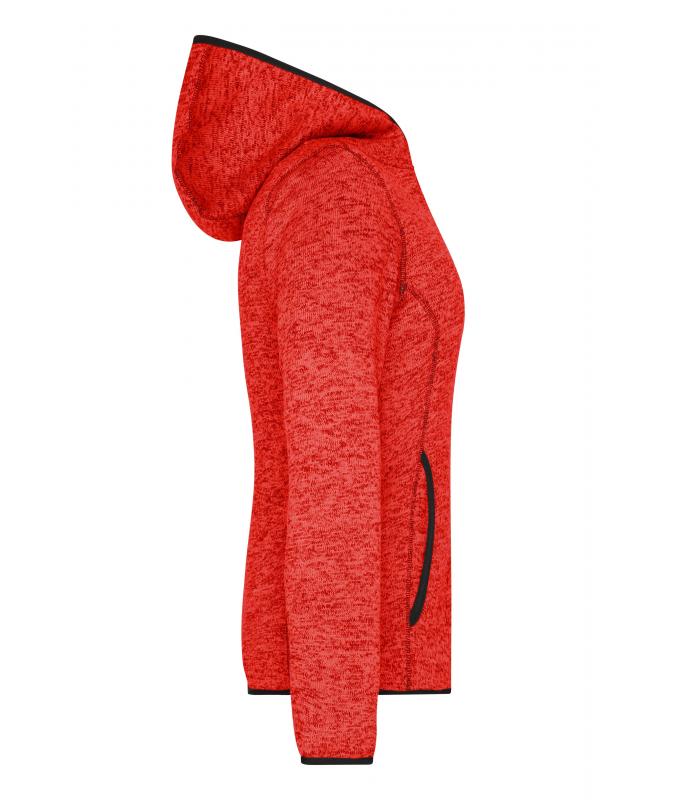 Femme Veste à capuche en tricot polaire femme Rouge-mélange/noir 8043