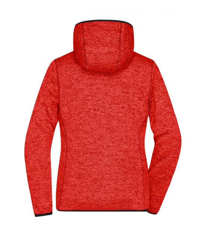 Femme Veste à capuche en tricot polaire femme Rouge-mélange/noir 8043