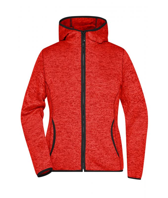 Femme Veste à capuche en tricot polaire femme Rouge-mélange/noir 8043