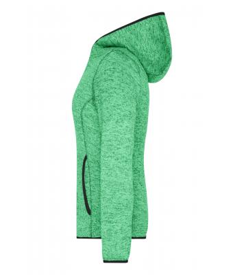 Femme Veste à capuche en tricot polaire femme Vert-mélange/noir 8043