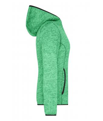 Femme Veste à capuche en tricot polaire femme Vert-mélange/noir 8043