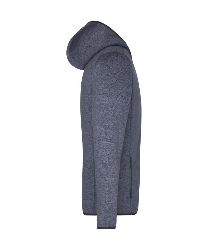 Men Men's Knitted Fleece Hoody Denim-melange/black 8044