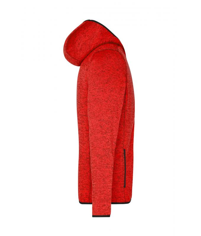 Heren Men's Knitted Fleece Hoody Rood-melange/zwart 8044
