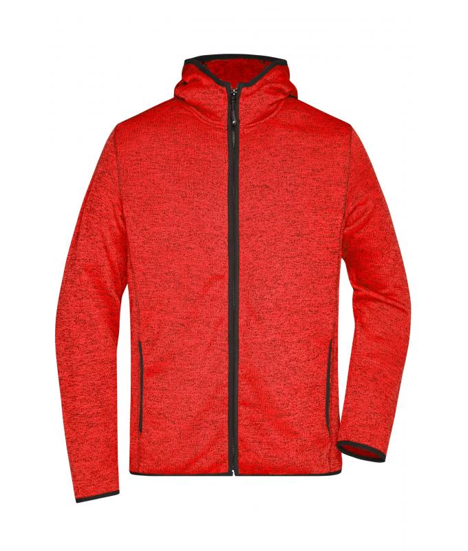 Heren Men's Knitted Fleece Hoody Rood-melange/zwart 8044