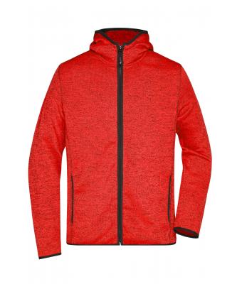 Herren Men's Knitted Fleece Hoody Red-melange/black 8044