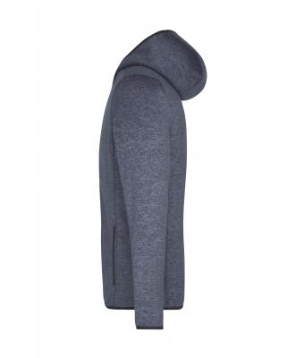 Heren Men's Knitted Fleece Hoody Denim-melange/zwart 8044