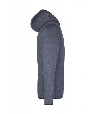 Heren Men's Knitted Fleece Hoody Denim-melange/zwart 8044