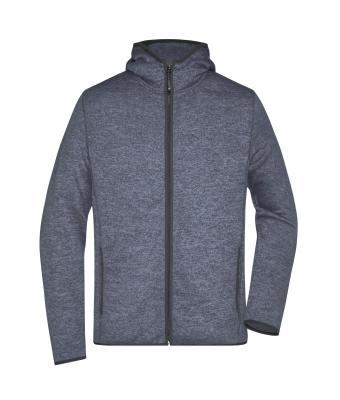 Heren Men's Knitted Fleece Hoody Denim-melange/zwart 8044