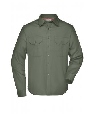 Herren Men's Travel Shirt Roll-up Sleeves Olive 7528