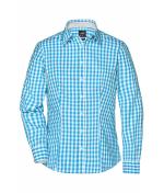 Dames Ladies' Checked Blouse Turquoise/wit 8053