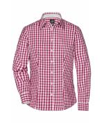 Dames Ladies' Checked Blouse Bordeaux/wit 8053