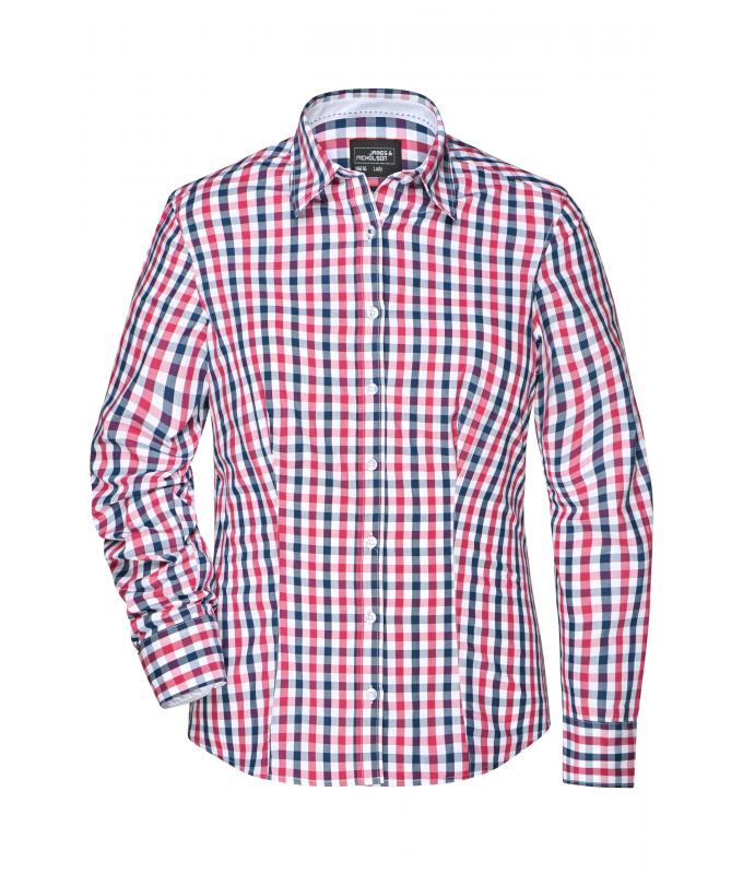 Dames Ladies' Checked Blouse Navy/rood-navy-wit 8053
